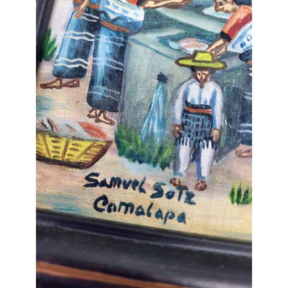Samuel Sotz Oil on Canvas Painting Comalapa Wash Day Culture Folk Art Guatamalan - Picture 3 of 10